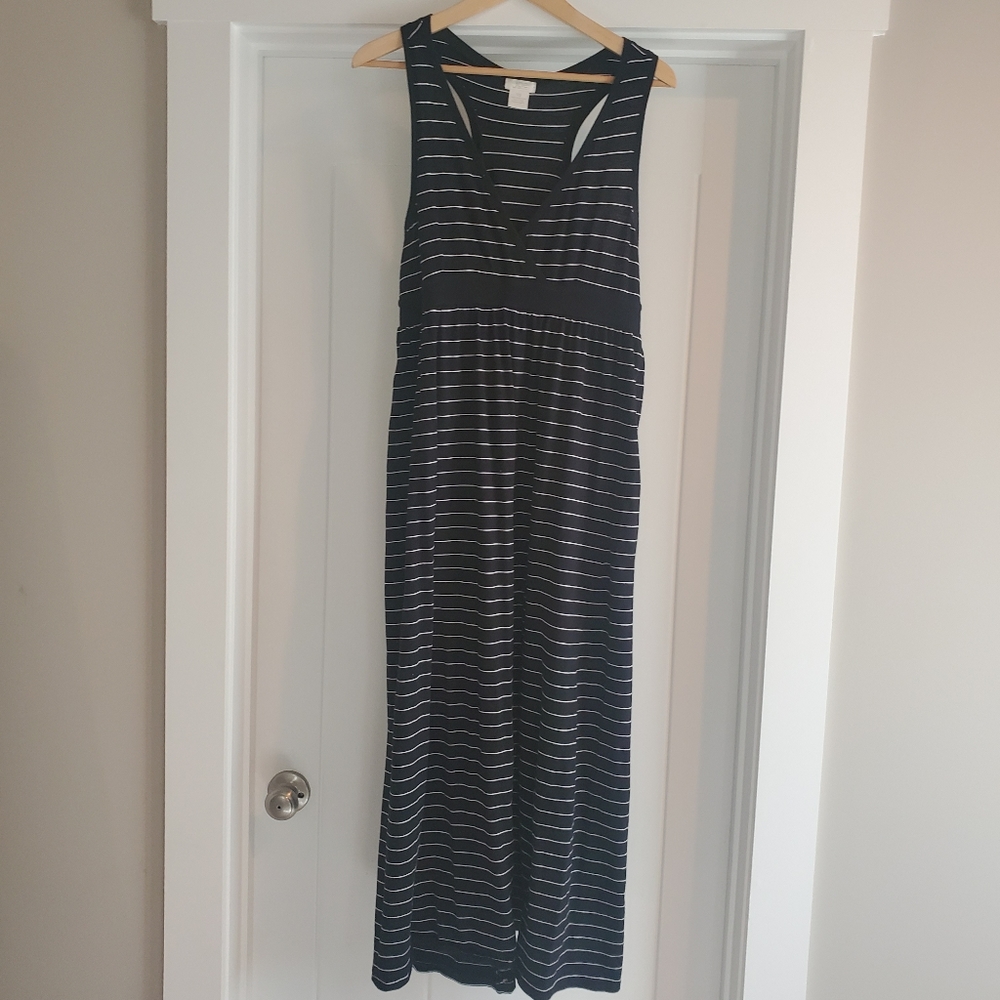 Navy Blue & White Striped Maxi Dress